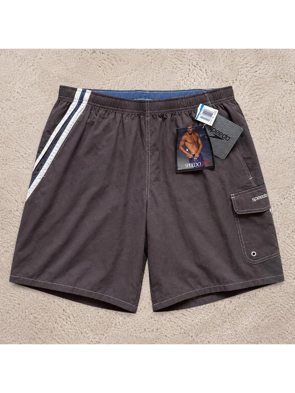 Fire vintage NWT Speedo swim shorts with white and blue stripes on the side